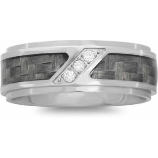 Men's Diamond Accent Stainless Steel with Gray Carbon Fiber Ring, 8mm