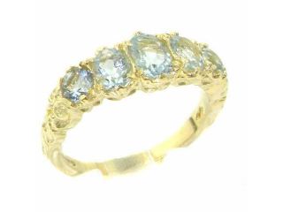 High Quality Solid Yellow 9K Gold Natural Aquamarine English Victorian Ring   Size 11   Finger Sizes 5 to 12 Available