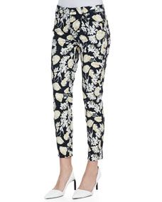 7 For All Mankind Cropped Skinny Jeans with Floral Print