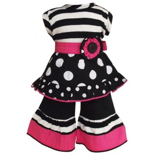 AnnLoren Boutique Girls Stripes and Polka Dots Tunic with Capris 2
