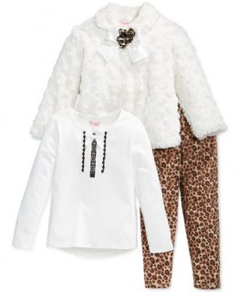 Nannette Little Girls 3 Piece Faux Fur Jacket, T Shirt & Leggings Set