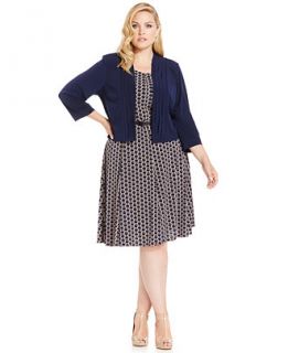 Jessica Howard Plus Size Sleeveless Printed Dress & Bolero Jacket