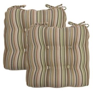Hampton Bay Green Stripe Rapid Dry Deluxe Tufted Outdoor Seat Cushion (2 Pack) 7358 02003100