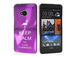 Purple HTC One M7 Aluminum Plated Hard Back Case Cover 7M441 Keep Calm and Love Flamingos