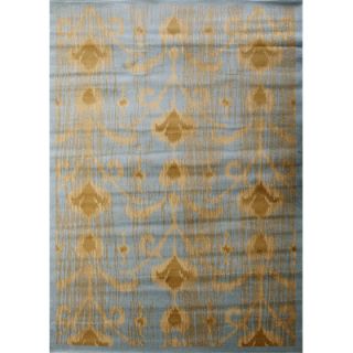Ikat Light Blue/Gold Abstract Area Rug by Ecarpet Gallery