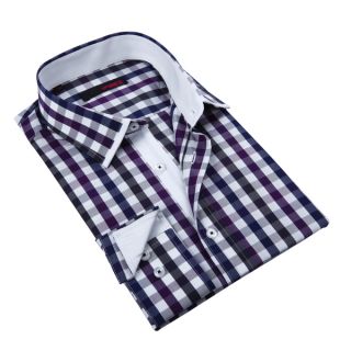 Ungaro Mens Checkered Blue/ Purple Cotton Dress Shirt   17131026