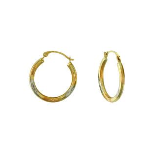 Tri Color Diamond Cut Round Flat Hoop Earrings   Jewelry   Earrings