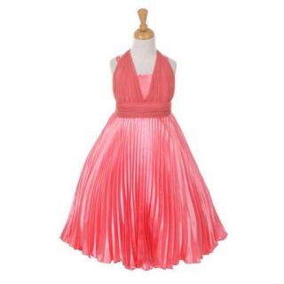 Girls Coral Chiffon Satin Pleated Special Occasion Dress 10