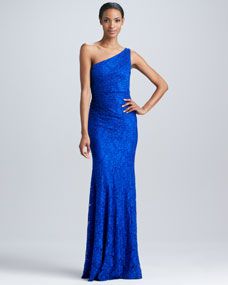 David Meister One Shoulder Lace Gown