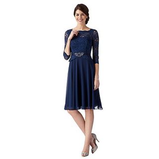 No. 1 Jenny Packham Designer mid blue lace bodice midi dress