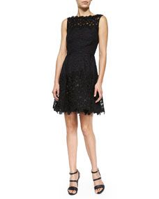 Oscar de la Renta Sleeveless Floral Lace Dress, Black