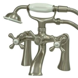 Aqua Eden Victorian 3 Handle Deck Mount Claw Foot Tub Faucet with Hand Shower in Satin Nickel HKS268SN