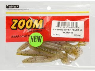 Zoom Soft Plastic Bass Fishing Bait 117 297 Swimmin Super fluke Jr 4" Houdini