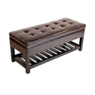 Simpli Home Cosmopolitan Rectangular Tufted Faux Leather Storage Ottoman Bench in Dark Brown INT AXCCOS OTTBNCH 01