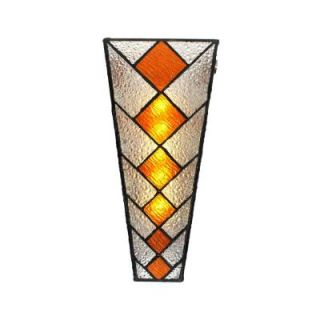 It's Exciting Lighting Wall Mounted Indoor/Outdoor 5 LED Multi Colored Wall Sconce Stained Glass with Amber Diamond Shapes and Battery Operated IEL HC1002