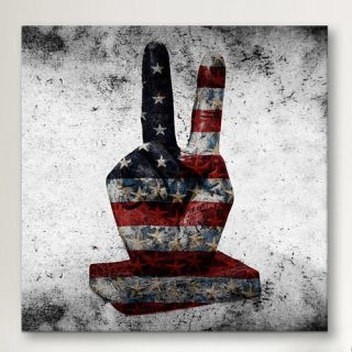 Peace Hand Sign, USA Flag Graphic Art on Canvas