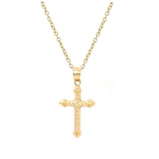Pori 14k Yellow Gold Diamond cut Cross Necklace   17309640  