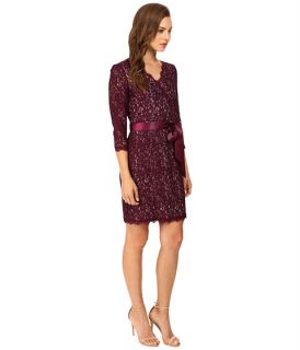 Adrianna Papell Long Sleeve Wrap Front Lace Cocktail Dress Mulberry Nude