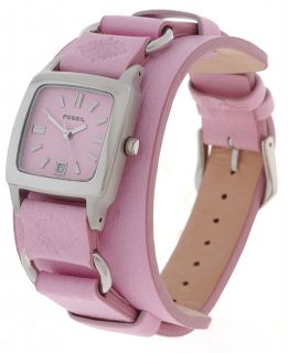 Fossil Womens Pink Dial Extra Wide Leather Strap Watch  
