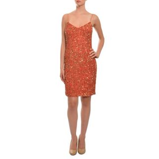 Mikael Aghal Womens Silver Sequined Fitted Cocktail Evening Dress