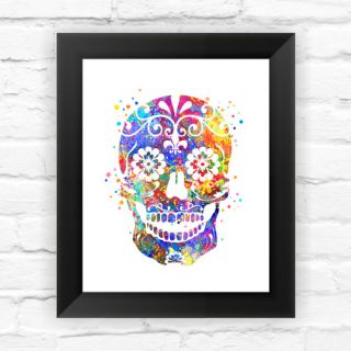 Sugar Skull Day of the Dead Contemporary Watercolor Framed Graphic Art