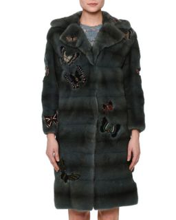 Valentino Fur Coat W/Japanese Butterfly Appliqué & Butterfly Embellished Lace Mini Dress