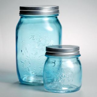 7 Light Blue Glass Mason Jars, Set of 6