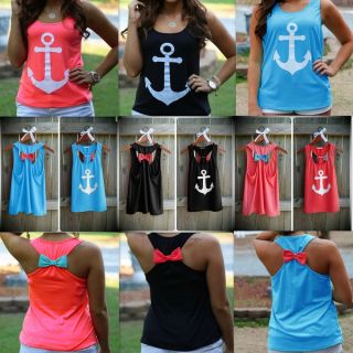 Anchor Print Womens Summer Casual Sleeveless Blouse Tank Tops T Shirt