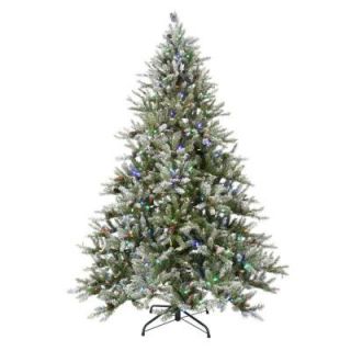 National Tree Company 7.5 ft. LED Pre Lit Snowy Pine Artificial Christmas Tree with Pine Cones and Multi Color Lights SR1 314LV 75S