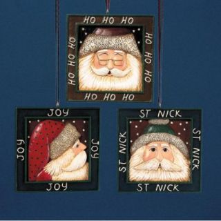Club Pack of 12 Primitive Square Santa Claus Head Saying Christmas Ornaments