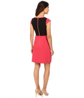 Adrianna Papell Short Sleeve A Line Color Block Dress Flare Red/Black
