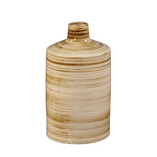 Howard Elliott 18142 Short Ceramic Vase in Beige Glazed Striped Brown Accents