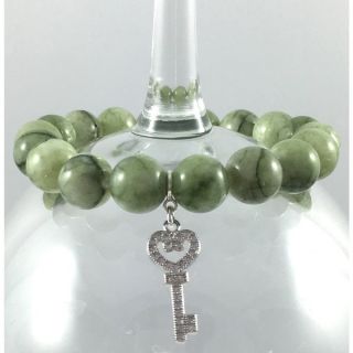 Terra Charmed Green Agate Bead Bracelet with CZ Key Charm   18353172
