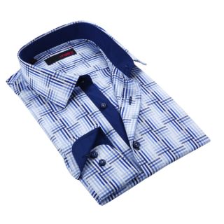 Ungaro Mens Blue Plaid Cotton Dress Shirt   17092751  