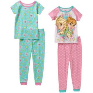 Disney Frozen Fever Toddler Girl Cotton Tight Fit Short Sleeve Pajama Set, 4 Pieces