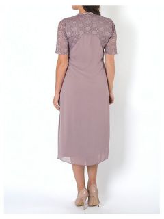 Chesca Plus Size Scallop Lace Chiffon Drape Dress Lavender