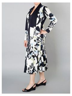 Chesca Floral Print Dress with Trim Ivory