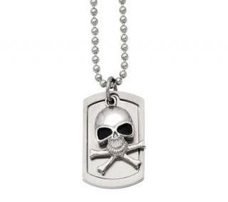 Forza Mens Stainless Steel Skull Dog Tag Pendant w/ 24 Chai —