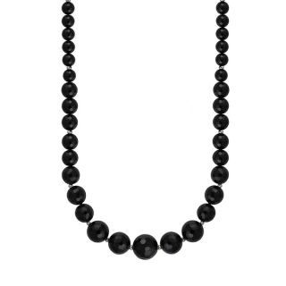 Sterling Silver Graduated Faceted Black Agate Bead Necklace with 5mm