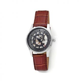Caravelle New York by Bulova Men's Skeleton Dial Brown Leather Strap Watch   7444886