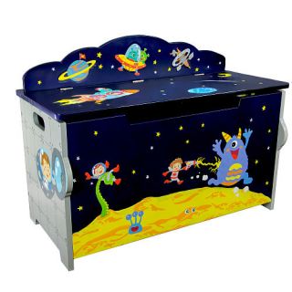 Fantasy Fields Outer Space Hand Crafted Kids Wooden Toy Chest with Safety Hinges    Teamson Design Corp