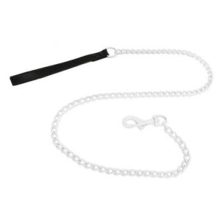 Platinum Pets 3 mm No Bite Coated Steel Dog Leash with Black Leather Handle in White LL3MMWHT