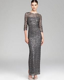 Kay Unger Sequin Lace Gown   Three Quarter Sleeve