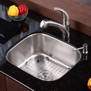 Kraus KBU11 KPF2110 SD20 20 inch Undermount Single Bowl Stainless Steel Kitchen Sink with Kitchen Faucet and Soap Dispenser