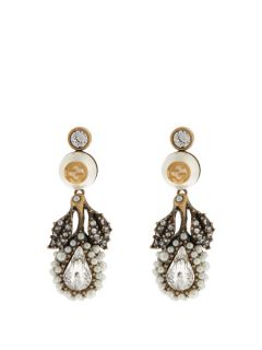 Pearl effect embellished flower earrings  Gucci US