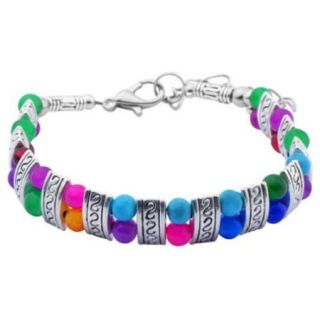 Zodaca Silver/Colorful Jade National Folk Style Natural Adjustable Bracelet Women Fashion Jewelry [6.5 7.7]"