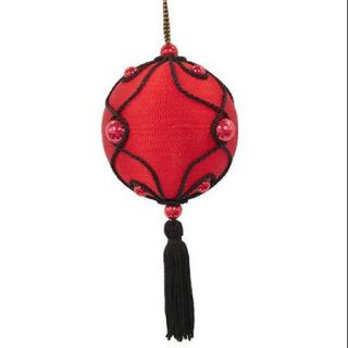 Red & Black Beaded Christmas Ball Ornament With Tassel #65644