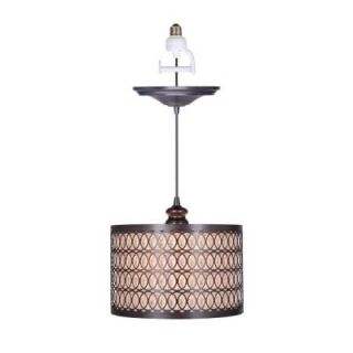 Worth Home Products 1 Light Brushed Bronze Screw In Pendant with Overlay with Linen Drum Shade PBN 6058 0011