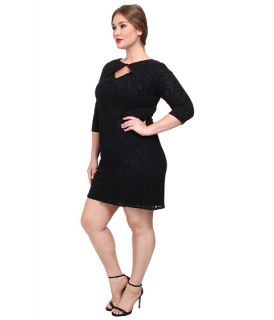 Adrianna Papell Plus Size Lace Origami Neckline Dress Black, Black