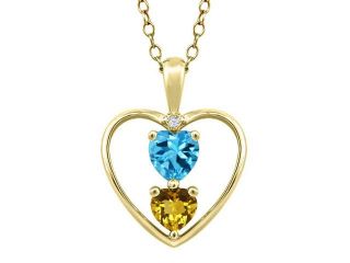0.80 Ct Heart Shape Swiss Blue Topaz Citrine Gold Plated Sterling Silver Pendant